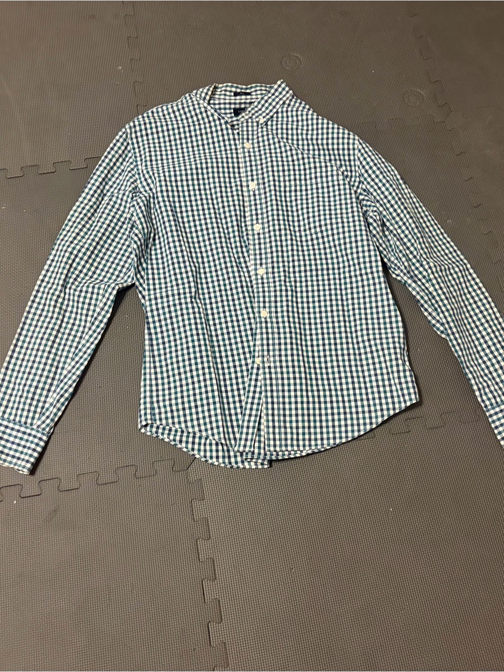 Men's J Crew Green and White Gingham Button-Down Shirt